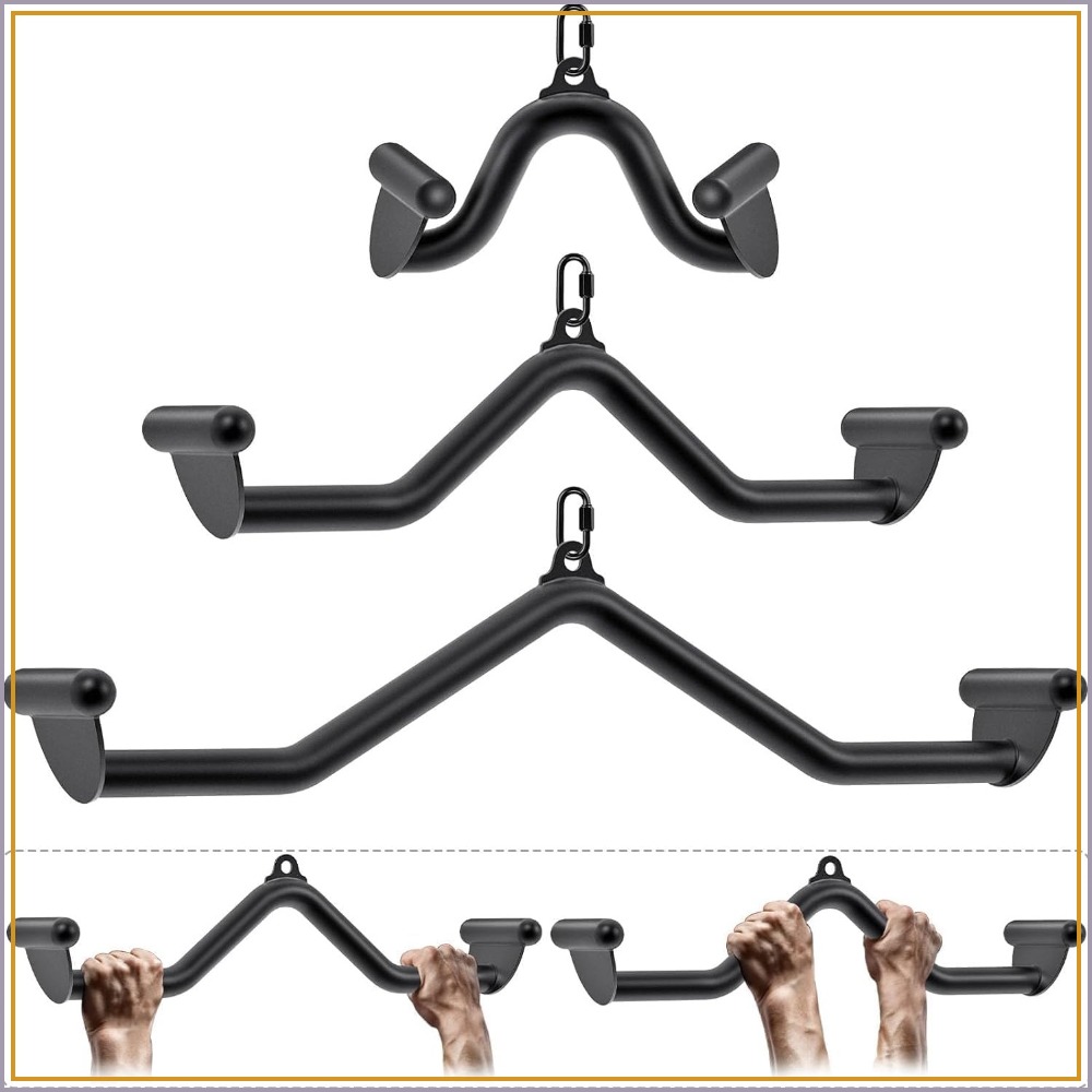 Lat Pulldown Bar - Heavy Duty Steel Cable Attachment Set: